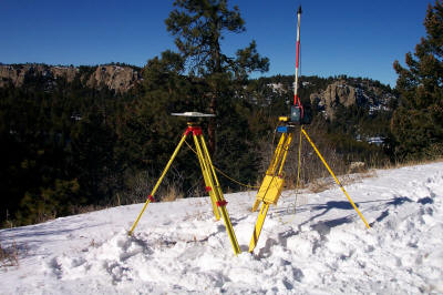 Trimble G.P.S. base set up in Evergreen Highlands Subdivision
